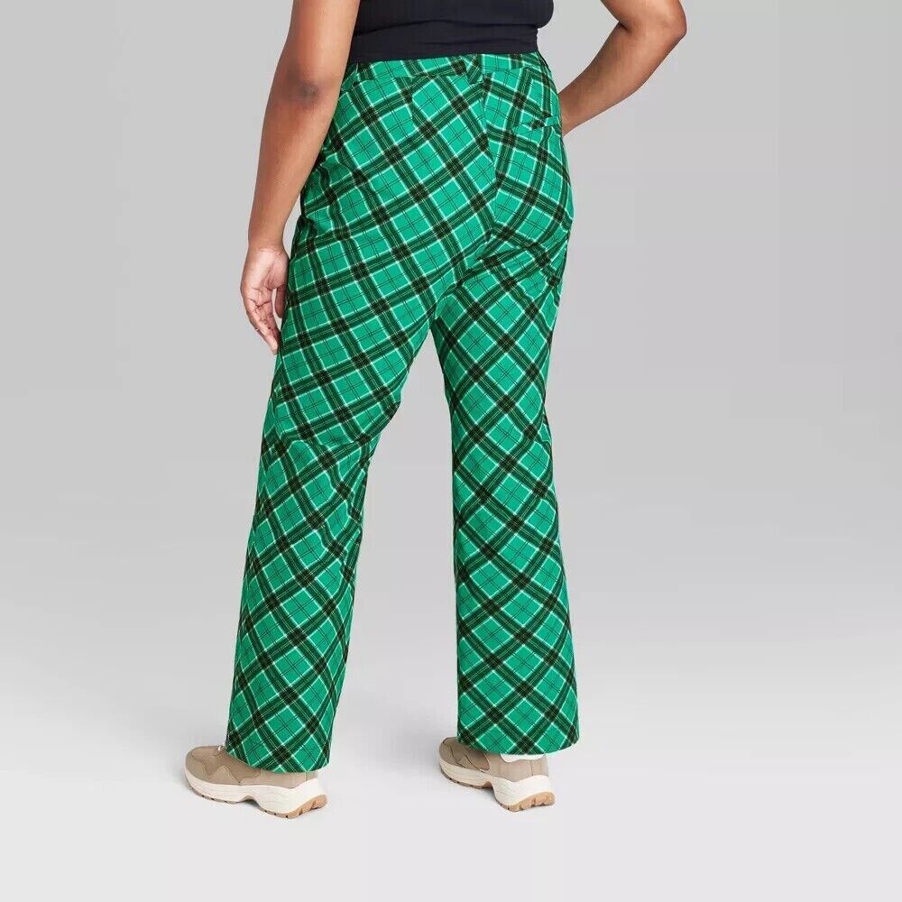 Women's Low Rise Flare Chino Pants  Wild Fable Emerald Green Plaid 8