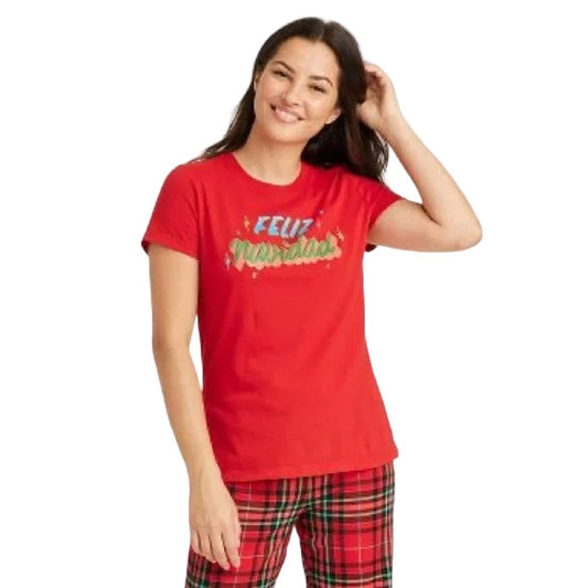 Women's Plus Size Holiday Feliz Navidad Matching Family Pajama T Shirt 2x