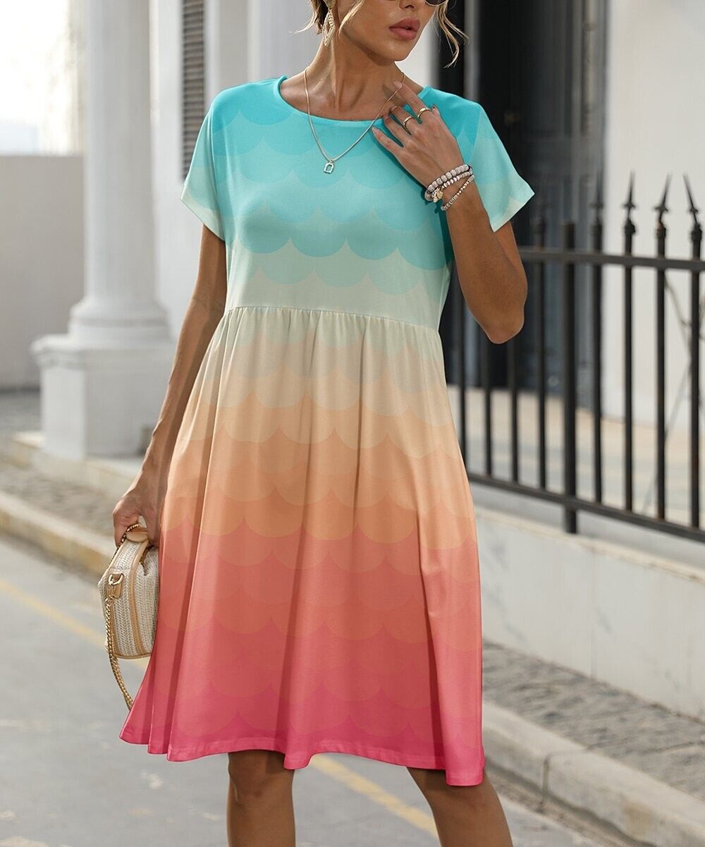 Pink Daisy Aqua Pink Ombré Pocket A Line Dress Women & Plus size M