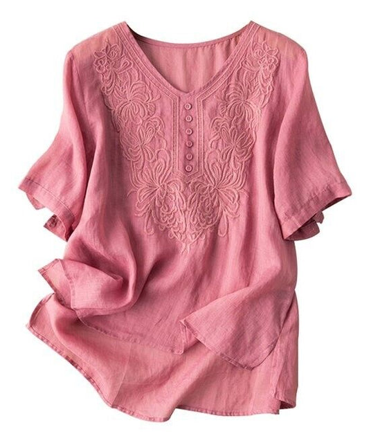 KOMILI Rose Floral-Embroidered Button-Front Top Size 2XL