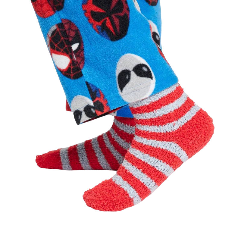 Boys Marvel Spider Man Pajama Set with Cozy Socks Gray Size L