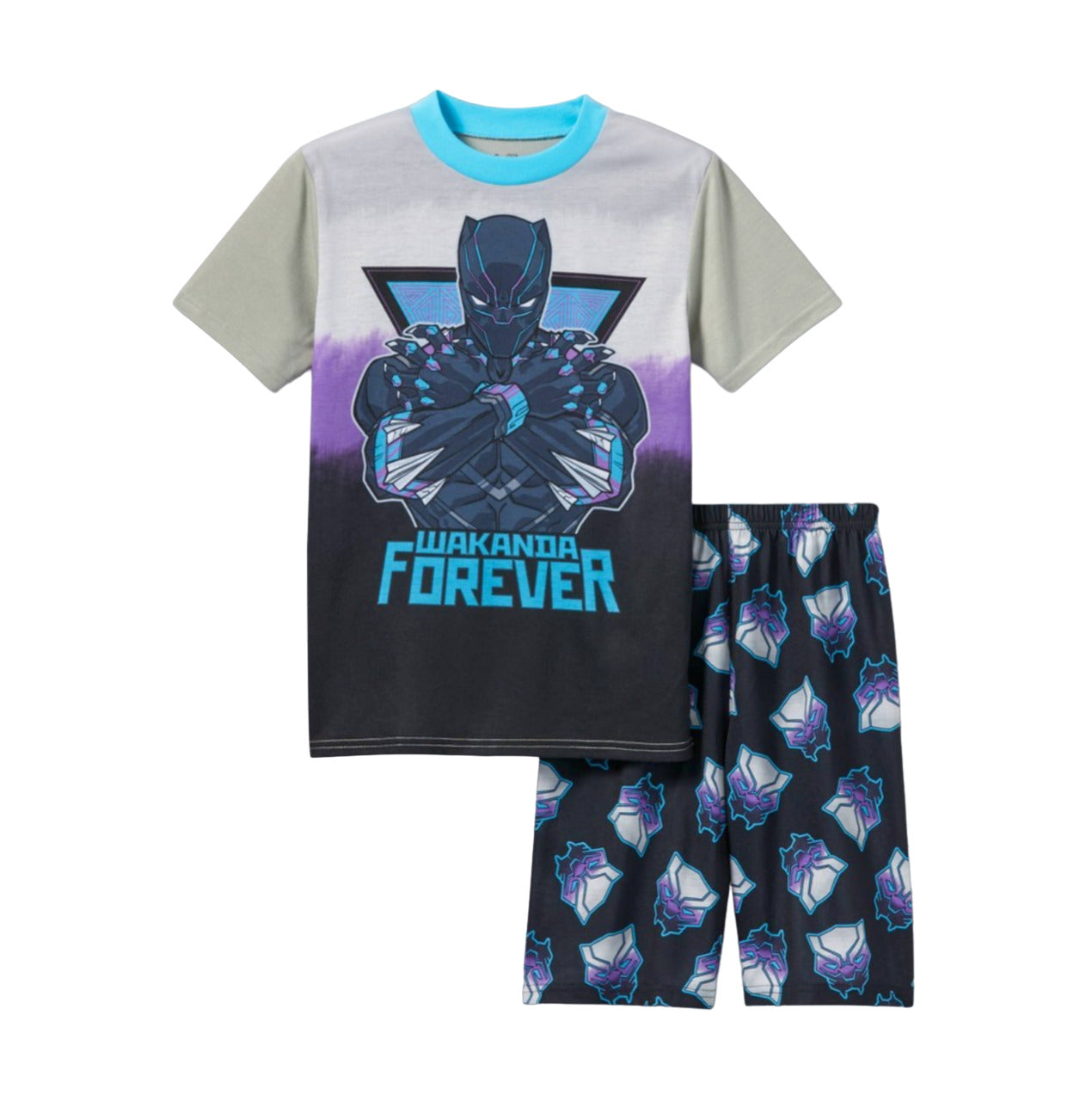 Boys Marvel Black Panther 2pc Short Sleeve Top & Shorts Pajama Set Gray Size L