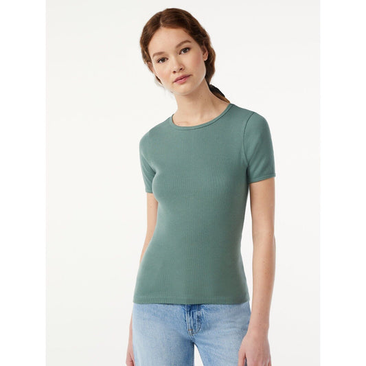 Free Assembly Women's Ribbed Crewneck Tee with Short Sleeves M