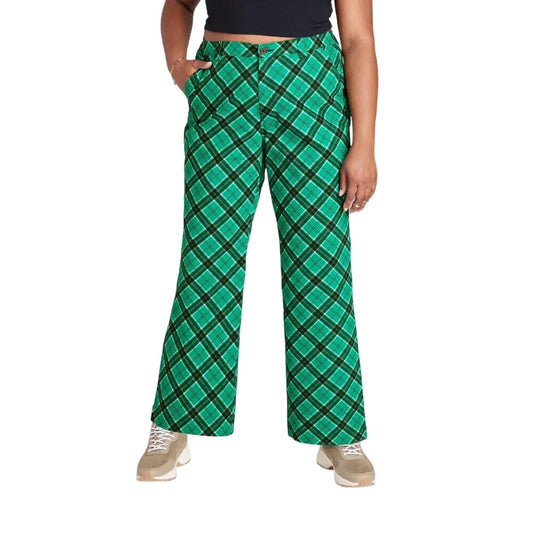 Womens Low Rise Flare Chino Pants Wild Fable Emerald Green Plaid 10