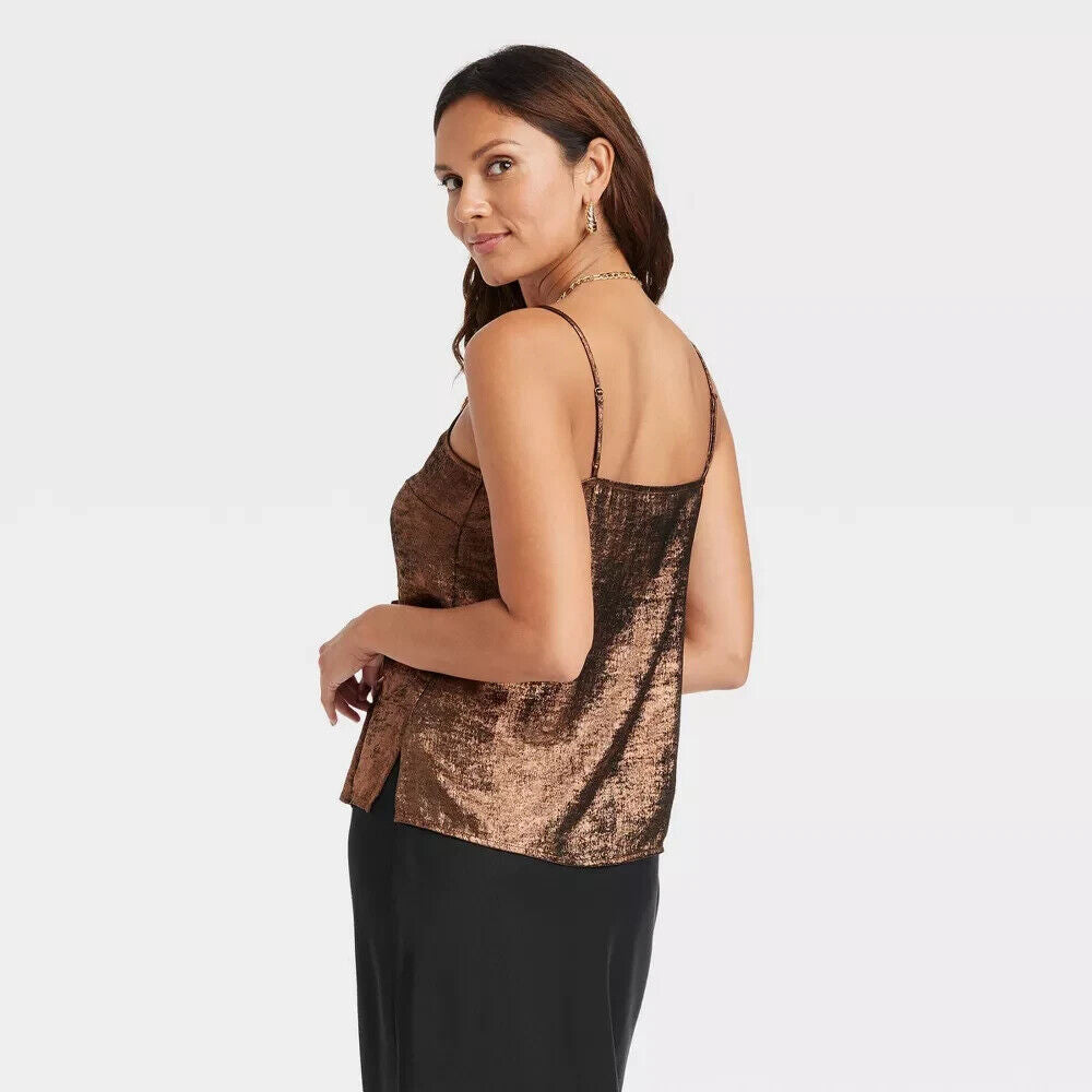 Women's V-Neck Cami - A New Day Copper S, Brown