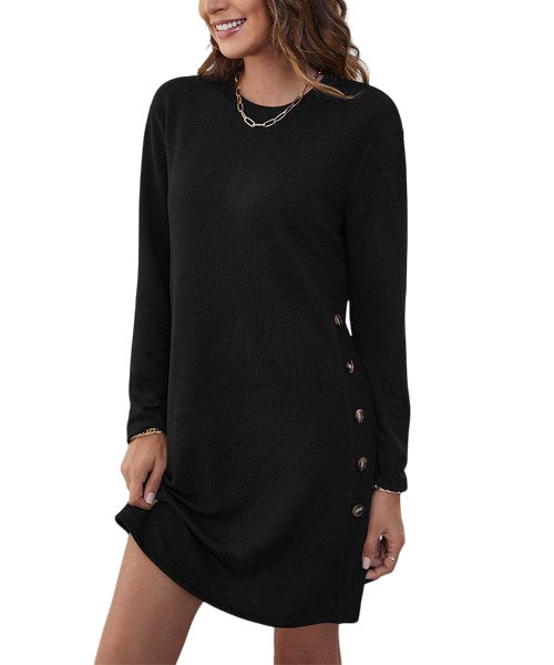 Vrkufie Black Button Accent Crewneck Dress Women Size XL