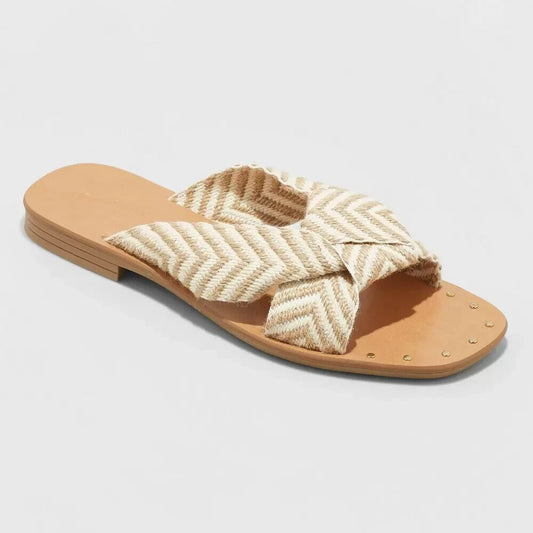 Women's Louise Chevron Print Knotted Slide Sandals - Universal Thread Tan 6
