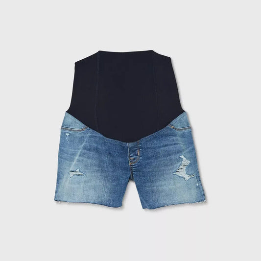 Over Belly Destruction Midi Maternity Jean Shorts  Isabel dark jeans shorts 12