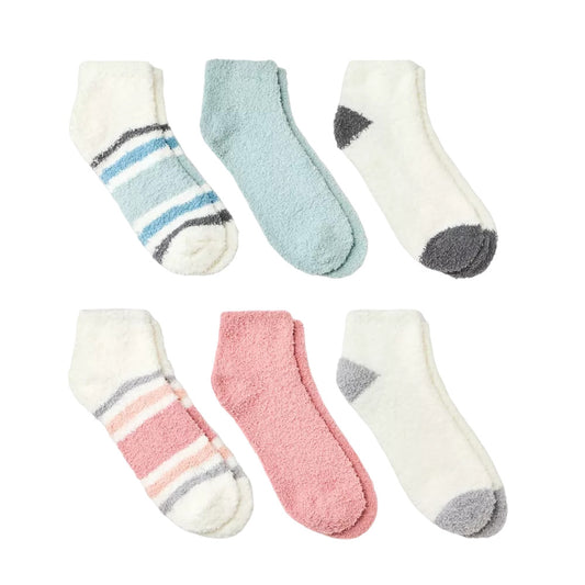 Women's 6pk Marled Stripe Cozy Low Cut Socks  Assorted Colors 4-10