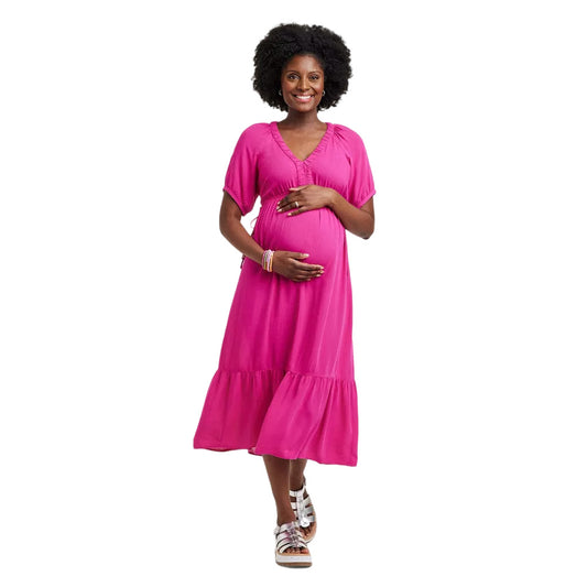 Elbow Sleeve Cinch Waist Woven Maternity Dress - Isabel Maternity by Ingrid & Is