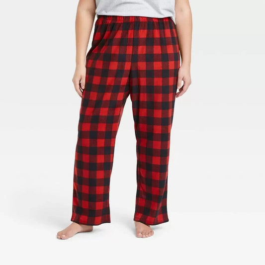 Women's Plus Size Holiday Buffalo Check Plaid Fleece Matching Family Pajama 2X