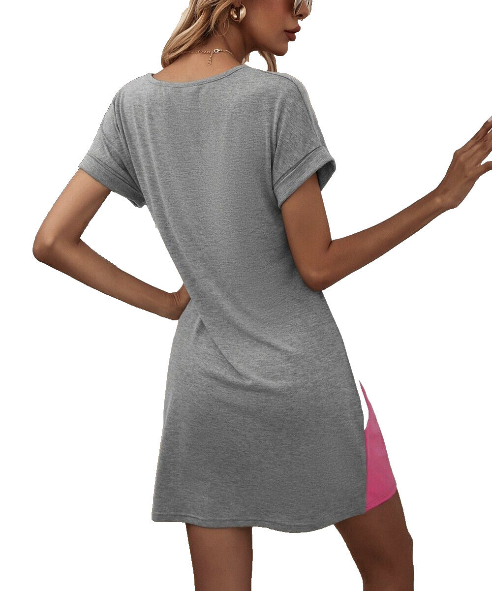 Fuchsia & Gray Color Block Short Sleeve Shift Dress Size 1X