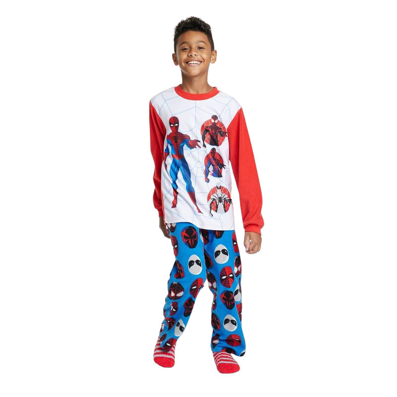 Boys Marvel Spider Man Pajama Set with Cozy Socks Gray Size L