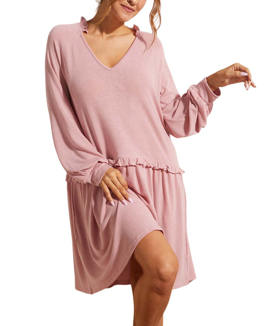 Simple Suzanne Betro Dusty Pink Ruffle-Trim Notch Neck Drop-Waist Dress Size 2X