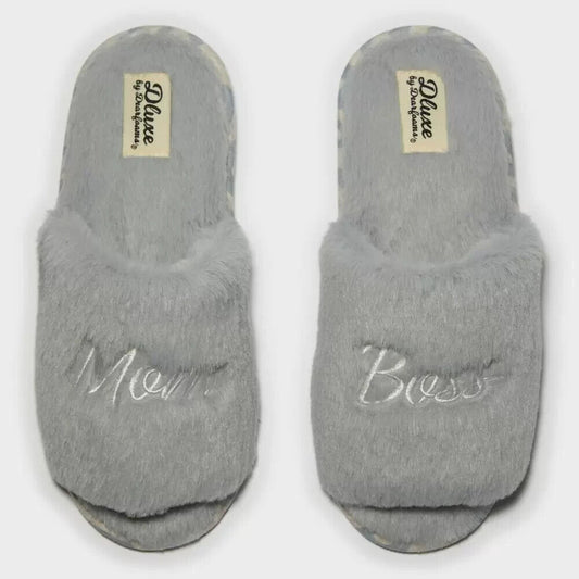 Women's dluxe by dearfoams Mom Boss Fur Slide Slippers - Gray L
