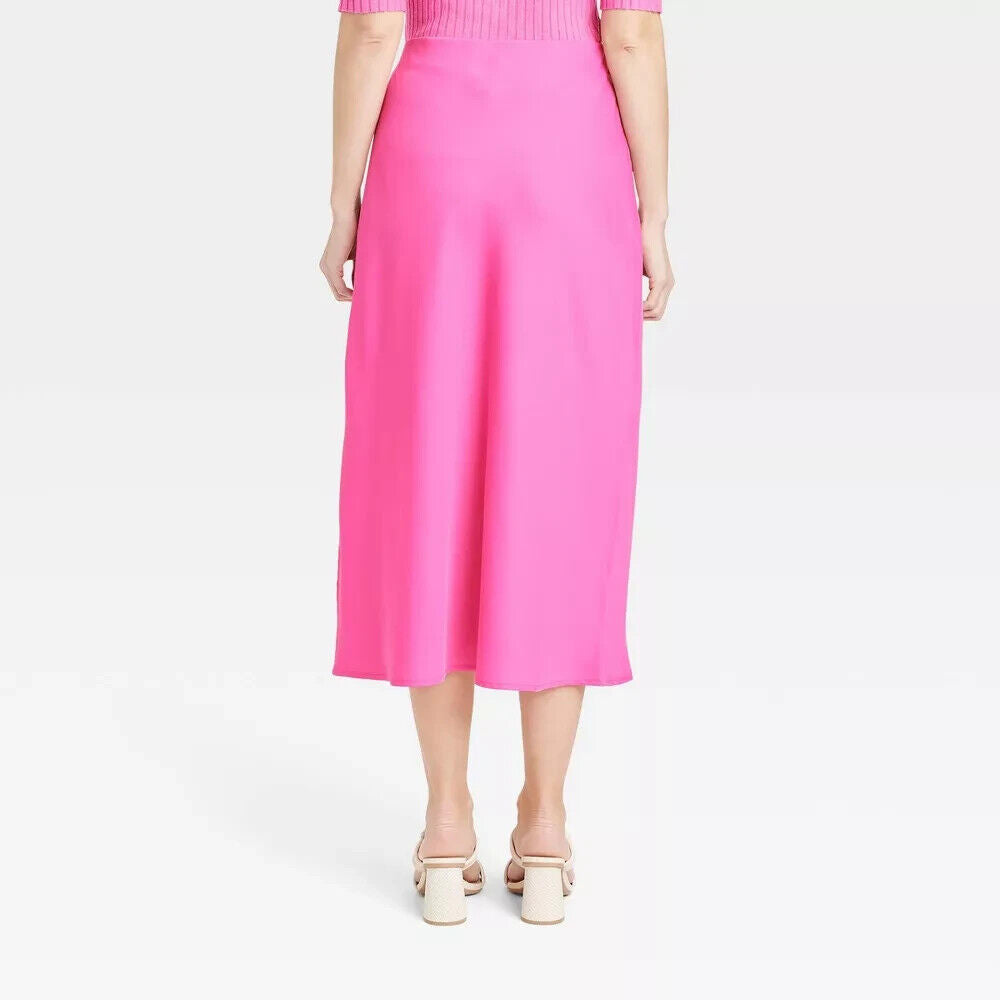 Women's Midi A-Line Slip Skirt - A New Day Pink M