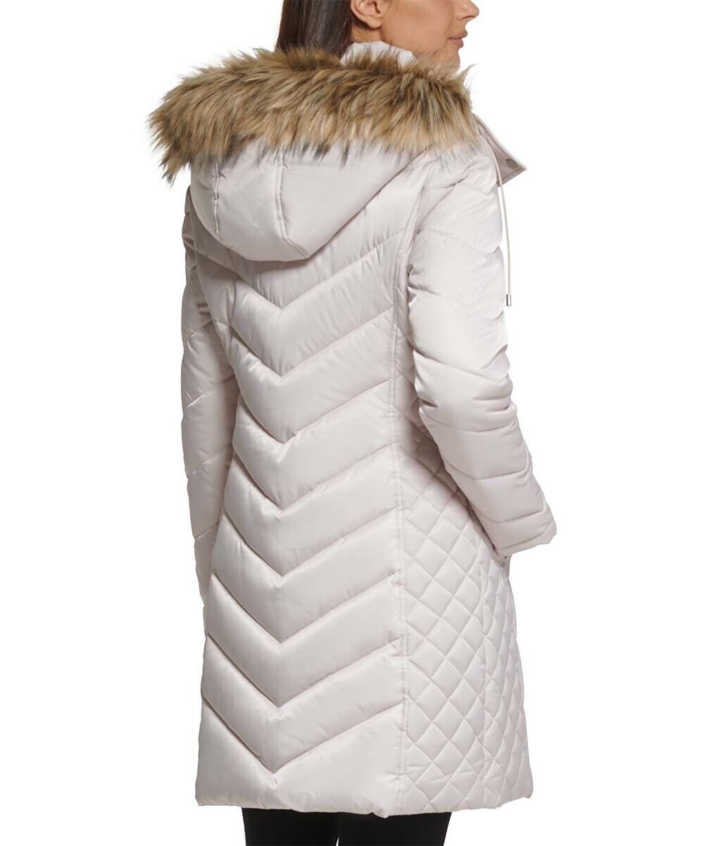 Kenneth Cole Birch Faux Fur Trim Hooded Puffer Coat Women size XL