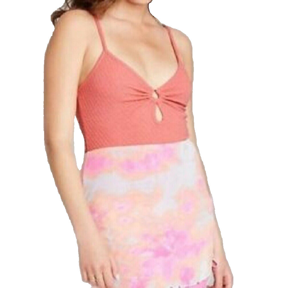 Women's Spaghetti Strap Cut Out Bodysuit Wild Fable Coral Pink XXL