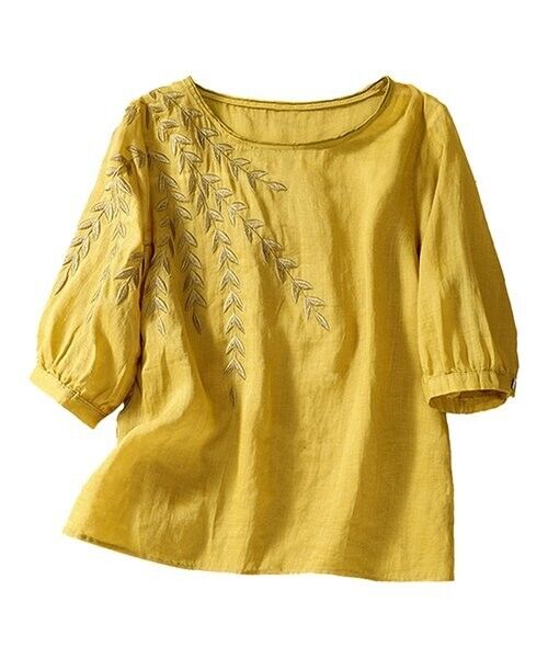 KOMILI Yellow Floral Embroidered Tunic Size L