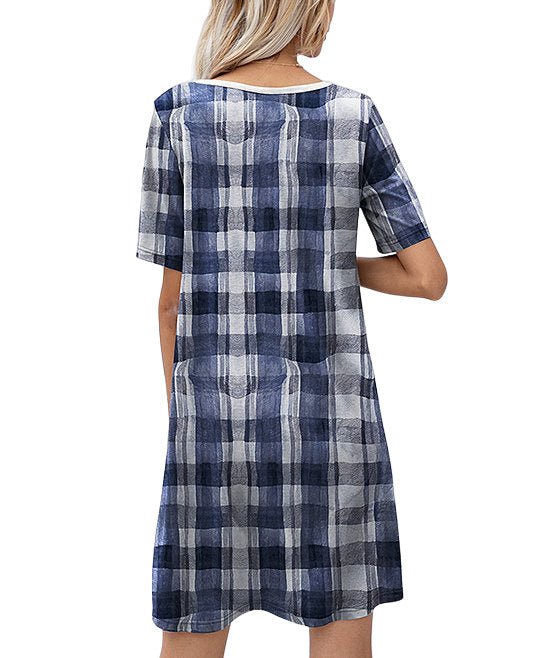 SAKURAFINA Blue & White Plaid Short Sleeve Shift Dress Size 3X