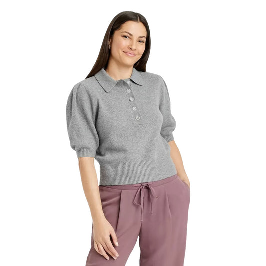Women's Polo Sweater  A New Day Gray L