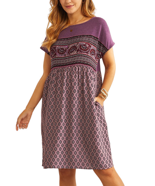 Suzanne Betro Dresses Purple & Wine Geometric Boatneck Shift Dress Size 2X