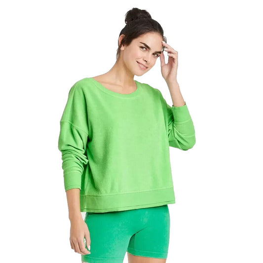 Women's Terry Cloth Open Back Pullover Sweatshirt JoyLab Light Green L