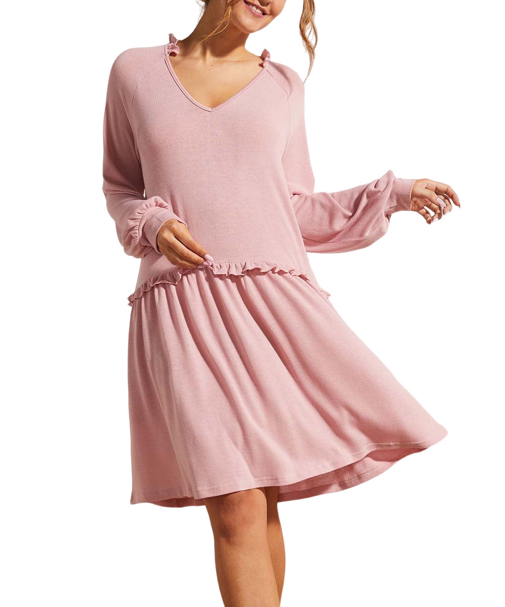 Simple Suzanne Betro Dusty Pink Ruffle-Trim Notch Neck Drop-Waist Dress Size 2X