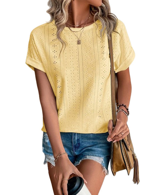 Camisa Yellow Eyelet Crewneck Top Size XXL