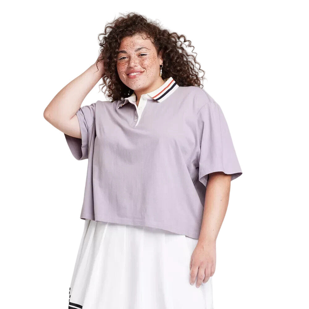 Women's Plus Size Short Sleeve Rugby Shirt  Wild Fable Purple 1X