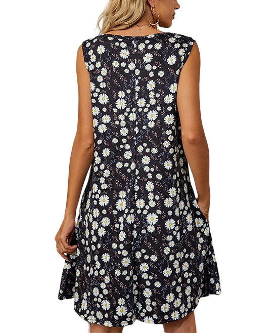 Vrkufie Black Floral Sleeveless Dress Size L