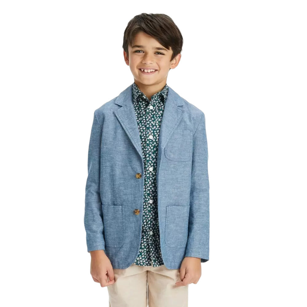 Boys Long Sleeve Woven Pattern Blazer Cat & Jack Blue Size L