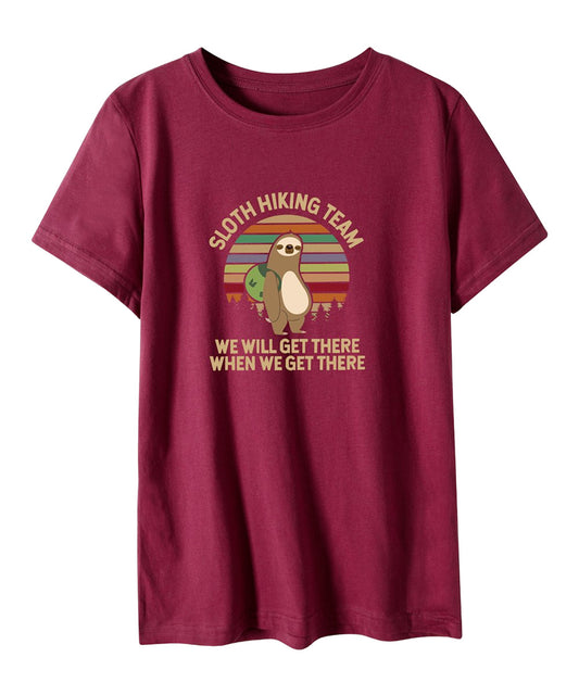 Teedino Wine Red 'Sloth Hiking Team' Tee Size XXL