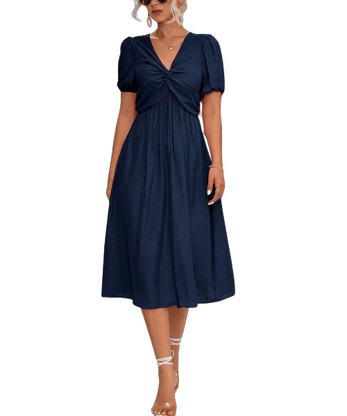 Lapentry Navy Knot-Front ALine Dress Women Size L