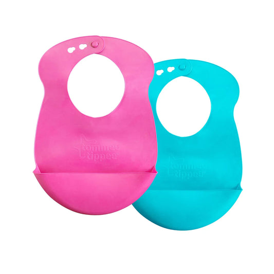 Tommee Tippee Easi-Roll Baby Bib, Crumb & Drip Catcher, Pink & Teal - 7+ Months