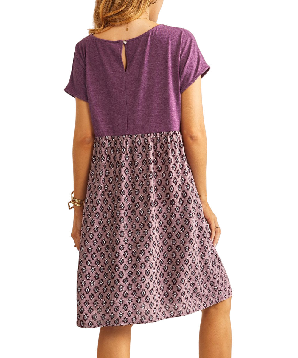Suzanne Betro Dresses Purple & Wine Geometric Boatneck Shift Dress Size 2X