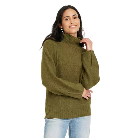 Women's Mock Turtleneck Seam Front Pullover Sweater - Universal Thread Green M