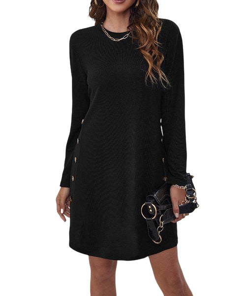 Vrkufie Black Button Accent Crewneck Dress Women Size XL
