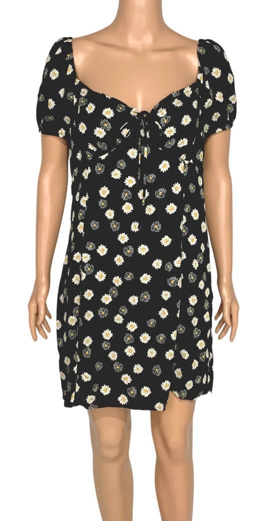 BP Ditsy Floral Tie Front Minidress in Black White Daisy at Nordstrom  Size XS
