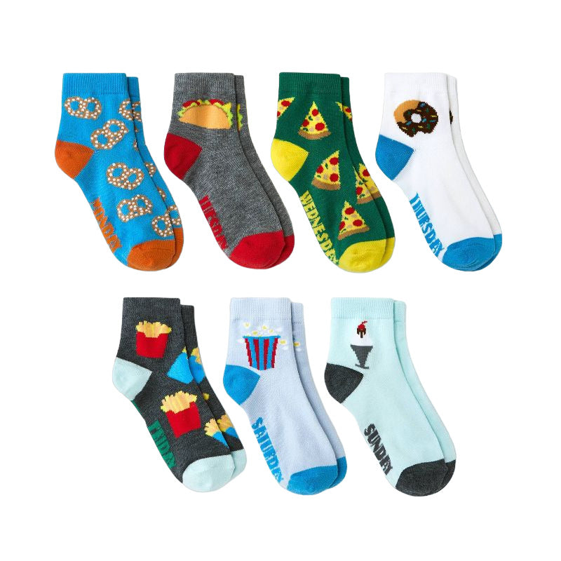 Boys 7pk Days of the Week Food Ankle Socks Cat & Jack Blue Size L