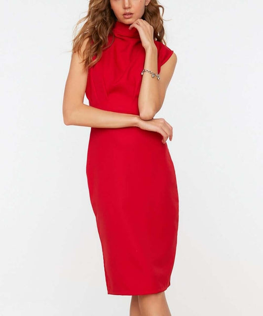 Trendyol Red Draped Mock-Neck A-Line Dress - Women Size 36