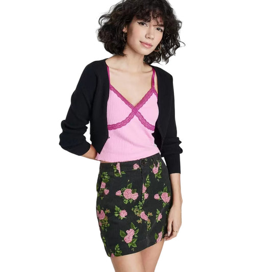 Women's High-Rise Cord Mini Skirt - Wild Fable Black Floral 12