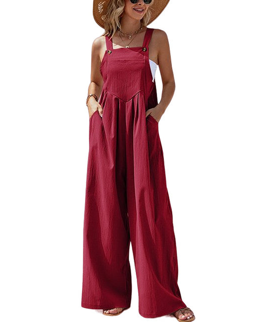 Pantalon Red Wine Pocket Button Strap Sleeveless Jumpsuit Size M