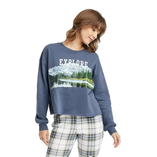 Womens Explore Graphic Sweatshirt Blue XL