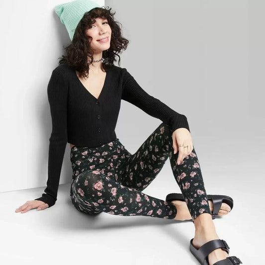 Women's High Waisted Classic Leggings  Wild Fable Black Floral XS
