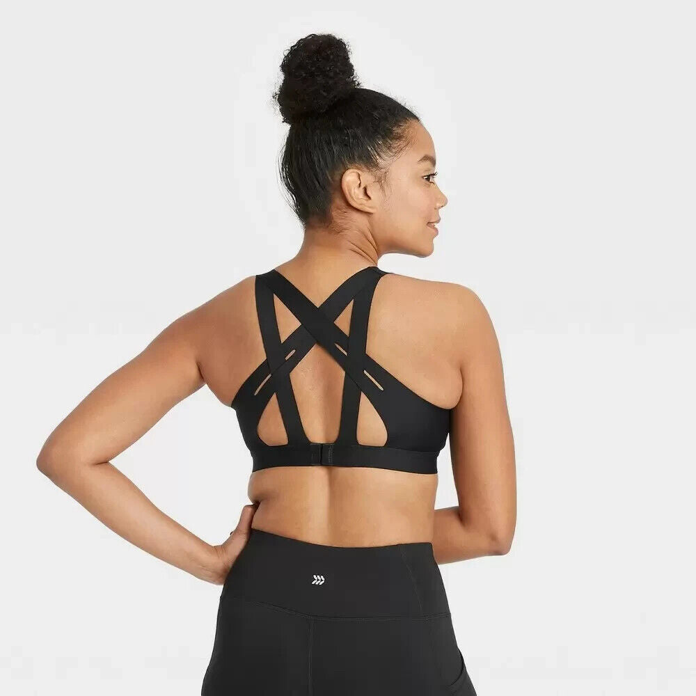 Women's Medium Support Strappy Back Bonded Sports Bra  All in Motion Black S