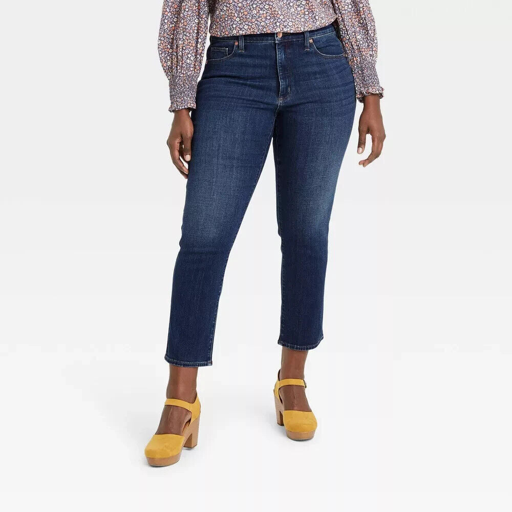 Women's High-Rise Slim Straight Fit Cropped Jeans - Universal Thread Dark Wash 0