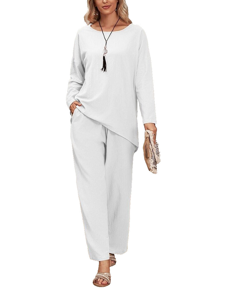 La Mode White Boatneck Long-Sleeve Tee & Pocket Lounge Pants Women XXL