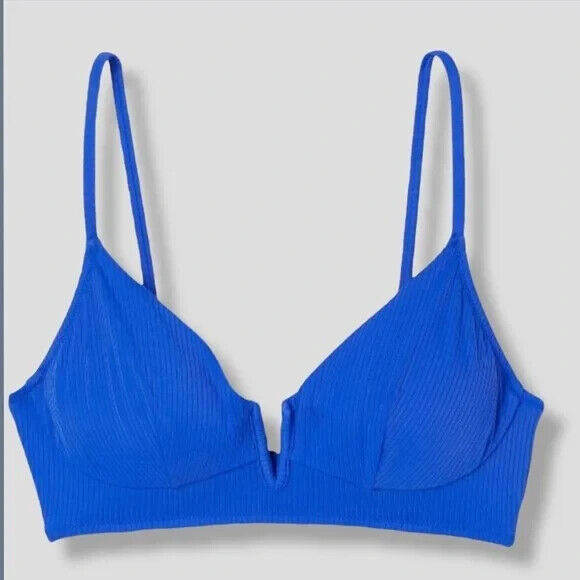 Women's Ribbed V Wire Bikini Top Shade & Shore Cobalt Blue 34B