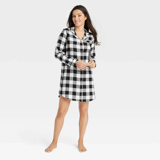 Women's Perfectly Cozy Flannel Plaid NightGown - Stars Above White M
